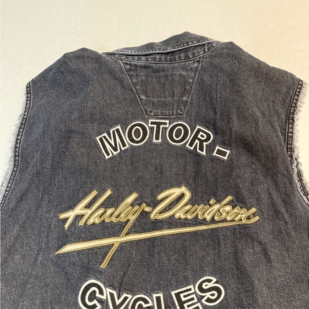 Vintage 05’ Harley-Davidson Black Denim Vest Size L - Picture 3 of 5